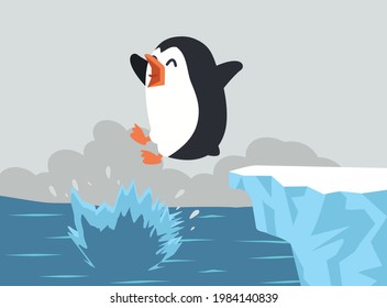 Cute penguin jumping in ocean