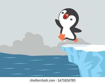 Cute penguin jumping on  Iceberg 