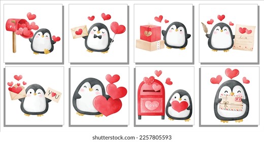 cute penguin with loave red cartoon illustration vector design and good for valentine day