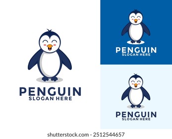 Cute Penguin Logo Cartoon Vektorsymbol Illustration, Pinguin Logo Vektor Vorlage