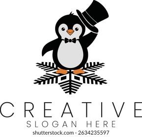 Cute penguin logo design perfect for winter holidays and branding projects tophat snowflake adorable
