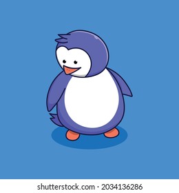 Cute penguin is looking for something, icon illustration