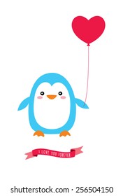 cute penguin with love balloon