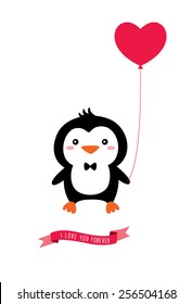 cute penguin with love balloon