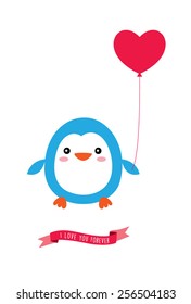cute penguin with love balloon