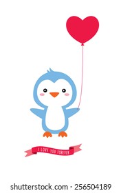 cute penguin with love balloon