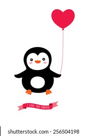cute penguin with love balloon