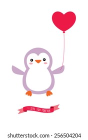 cute penguin with love balloon