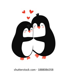 Cute penguin. Penguin in love. Vector hand drawn illustration for romantic prints, valentine day cards. Good for posters, t shirts, postcards.