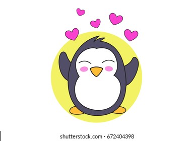 Cute Penguin in love. Vector Illustration. Isolated on white background.
