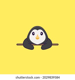 Pingüino lindo tirado. El concepto de caricatura animal aislado. Puede usarse para camisetas, tarjetas de felicitación, tarjetas de invitación o mascota.