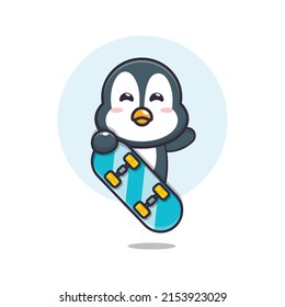 cute penguin mascot cartoon character with skateboard