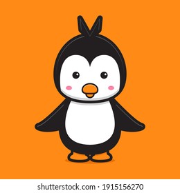 Cute penguin mascot character cartoon vector icon illustration. World animal icon concept isolated vector. Flat cartoon style