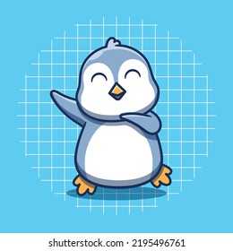 Cute penguin mascot dancing vector illustration. Flat cartoon style.