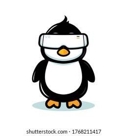 Cute penguin mascot modern technology theme