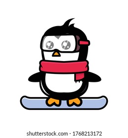 Cute penguin mascot ski theme design illustration