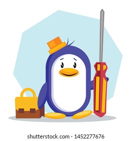 Cute Penguin Mechanic Holding Screw Driver Stock Vector (Royalty Free ...