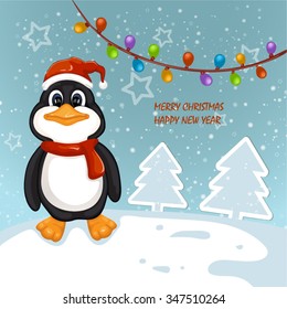 Cute penguin . Merry Christmas and Happy New Year design