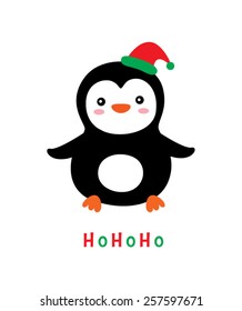 cute penguin merry christmas hohoho greeting