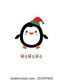 cute penguin merry christmas hohoho greeting
