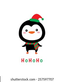 cute penguin merry christmas hohoho greeting