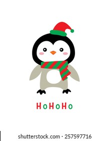 cute penguin merry christmas hohoho greeting