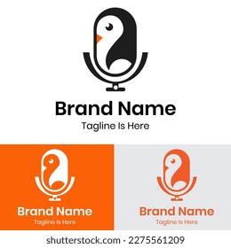 Cute Pinguin mit Mikrofon-Logo-Design