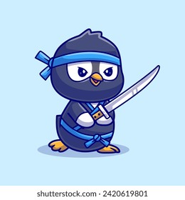 Cute Penguin Ninja Holding Sword Cartoon Vector Icon
Illustration. Animal Holiday Icon Concept Isolated Premium
Vector. Flat Cartoon Style