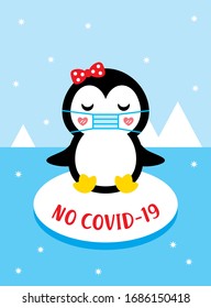 cute penguin no covid-19 cartoon vector