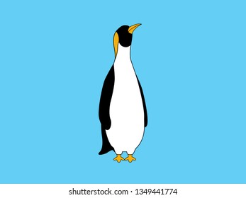 Cute penguin on blue background, animal illustration.