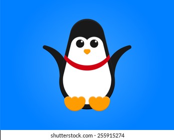 Cute penguin on the blue background in vector.