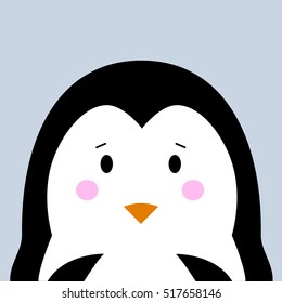 Cute penguin on blue background. Flat designe. Arctic polar animal. Vector Illustration.