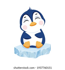  Cute penguin on an ice floe. Penguin icon or mascot vector illustration