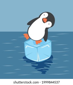 Cute penguin on ice floe vector