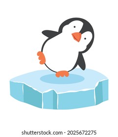 Cute penguin on an ice floe icon vector