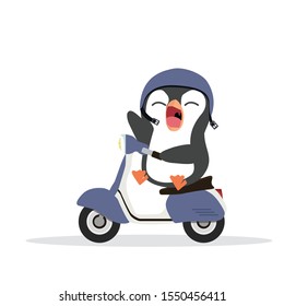 Cute penguin on motorcycle cartoon