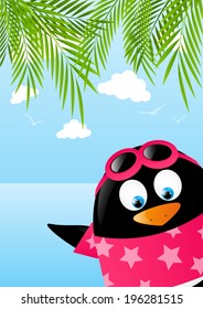 Cute penguin on summer background