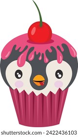 Cute penguin on top of a delicious cupcake
