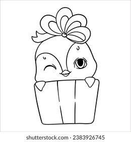 cute penguin outline character coloring vector