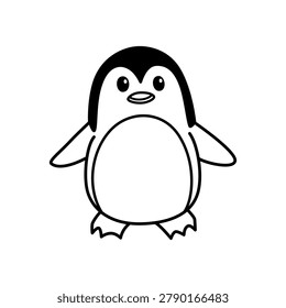 Cute penguin outline mascot for winter animal design - Playful polar bird drawing suited for stickers, classroom labels, nursery decor, and holiday crafts