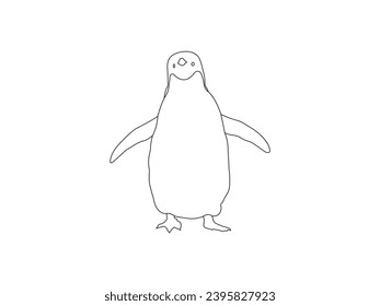 cute penguin outline silhouette vector design illustration. Vector illustration of a black silhouette of a penguin. Line art animal design for kids coloring book. Isolated white background. EPS 10 .