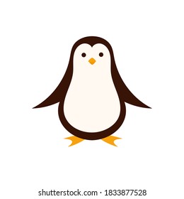 Cute penguin painting, icon isolated on white background. Animal antartic bird. Cartoon flat illustration.