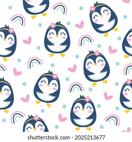 Cute penguin pattern illustration design