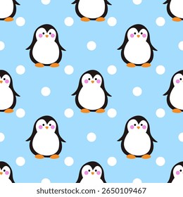Cute penguin pattern on blue background