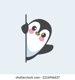 Cute penguin peeking cartoon icon vector