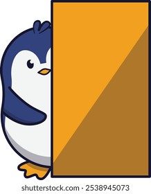 Cute Penguin Peeking Out Curious Illustration