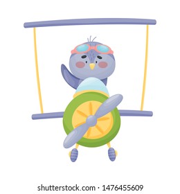 Cute penguin pilot. Vector illustration on white background.
