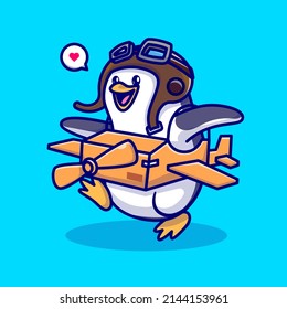 Cute Pinguin-Spiel mit Pappkartoon Vektorsymbol Illustration. Tiernatur-Symbol Konzept isolierter Premium-Vektorgrafik. Flachbildkartonstil