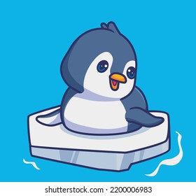 cute penguin playing floating ice. isolated cartoon animal illustration. Flat Style Sticker Icon Design Premium Logo vector. Mascot Character
