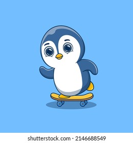 cute penguin playing skateboard cartoon